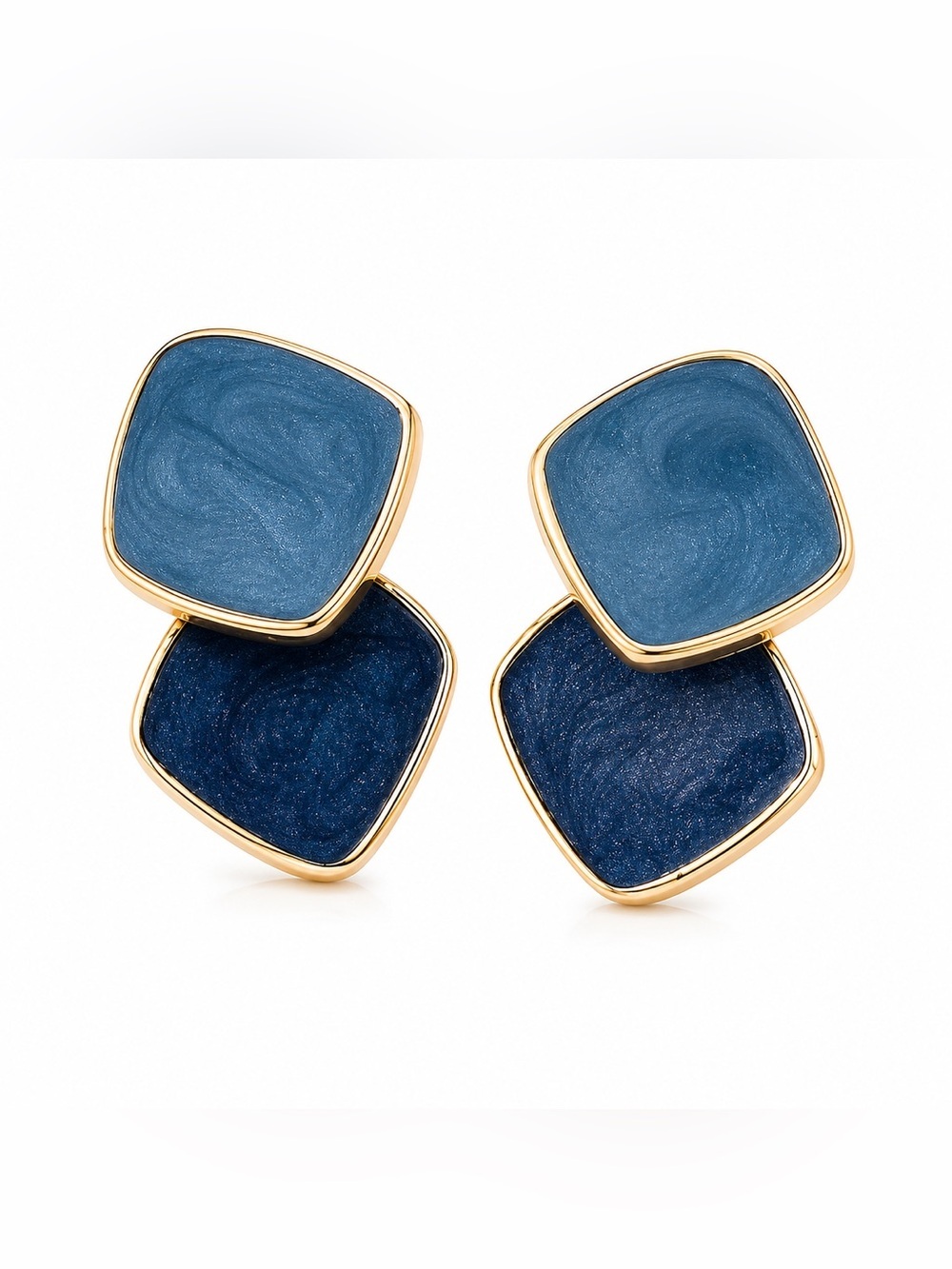 Retro classic hazel  Blue Earrings - Gold Trim